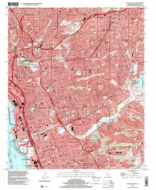 Classic USGS National City California 7.5'x7.5' Topo Map Image