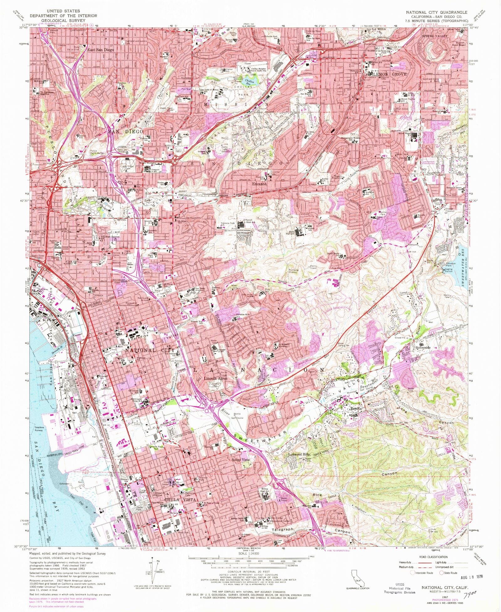 Classic USGS National City California 7.5'x7.5' Topo Map