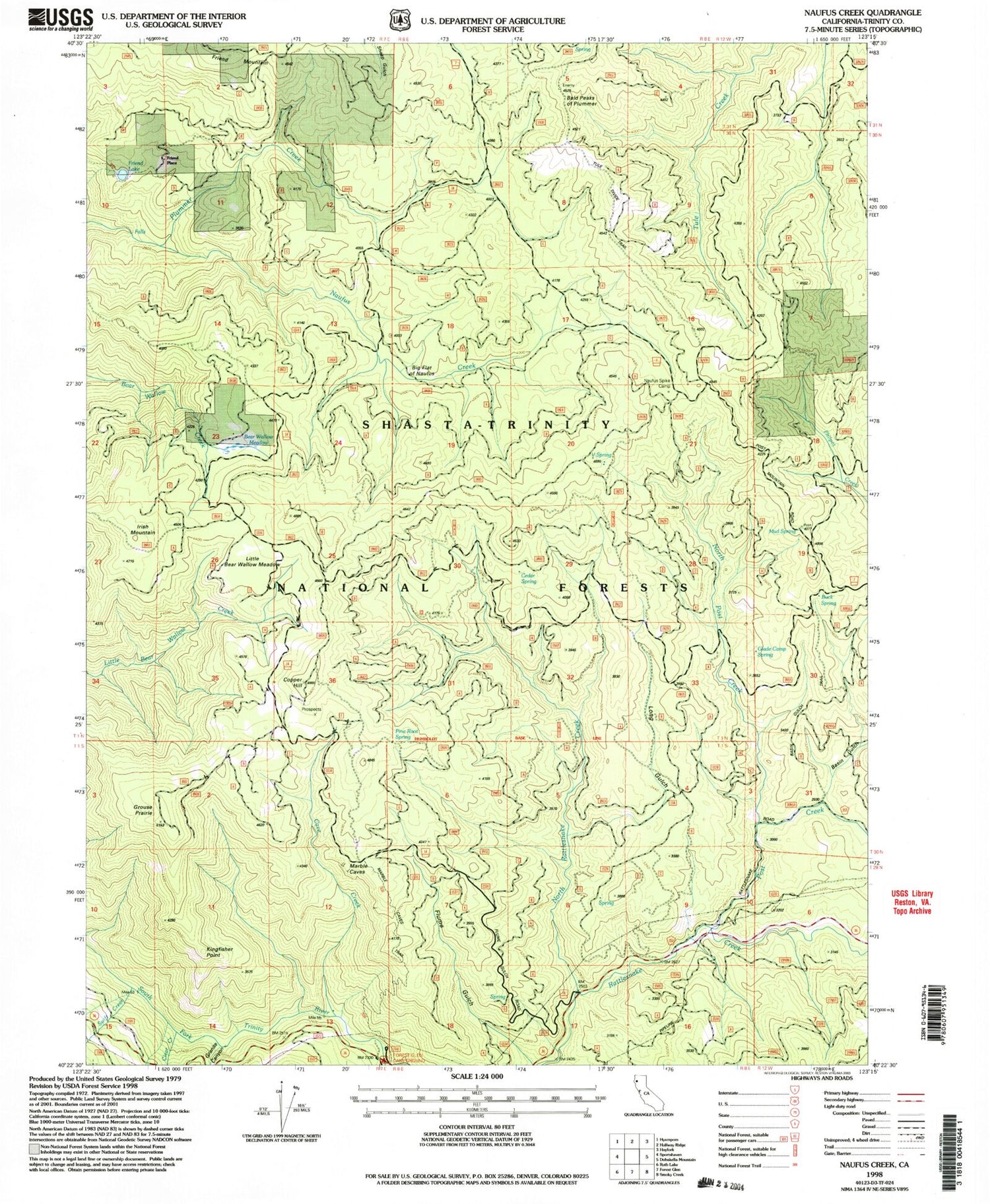 Classic USGS Naufus Creek California 7.5'x7.5' Topo Map Image