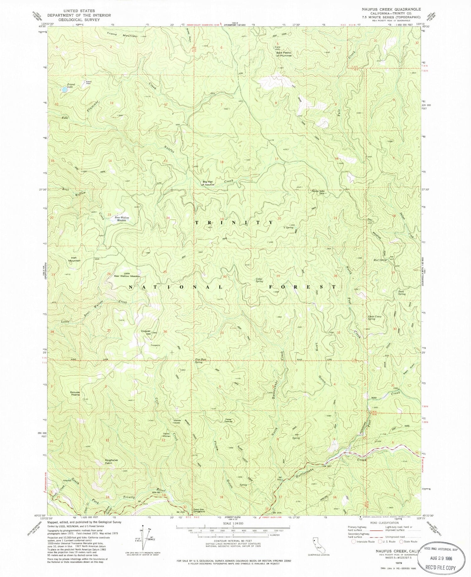 Classic USGS Naufus Creek California 7.5'x7.5' Topo Map Image