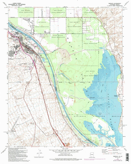 Classic USGS Needles California 7.5'x7.5' Topo Map Image