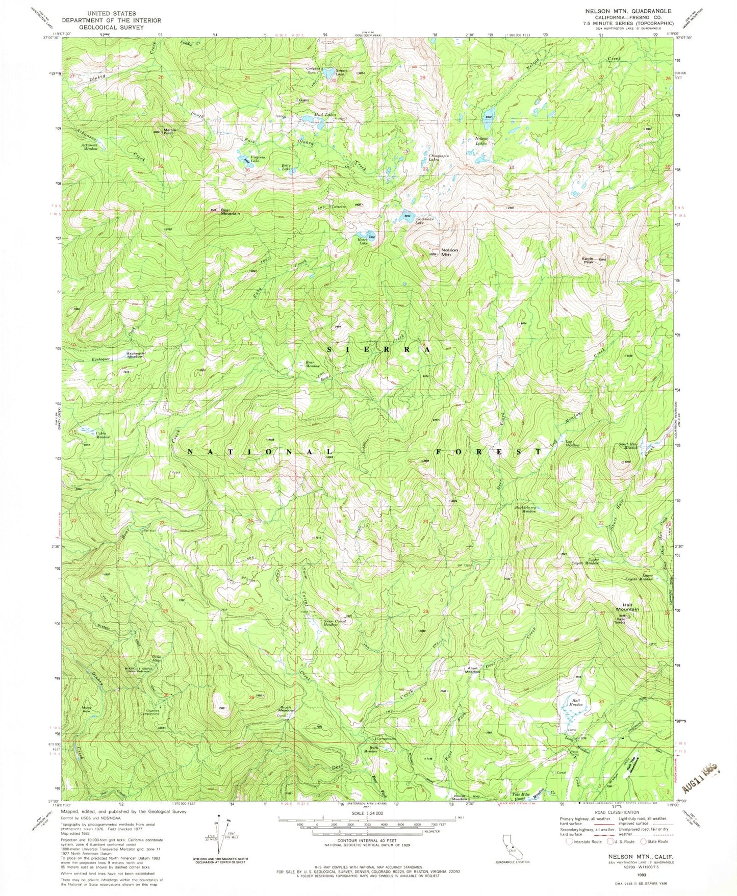 Classic USGS Nelson Mountain California 7.5'x7.5' Topo Map Image