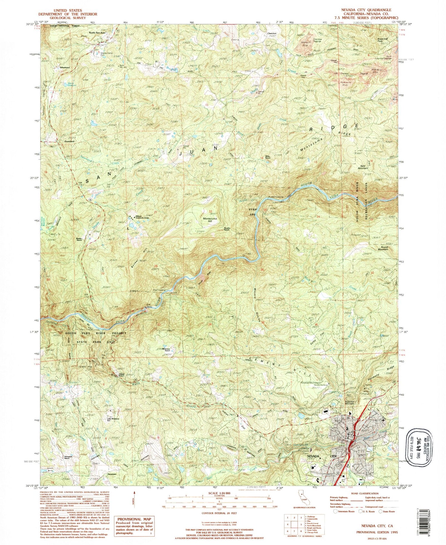 Classic USGS Nevada City California 7.5'x7.5' Topo Map Image