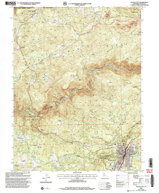 Classic USGS Nevada City California 7.5'x7.5' Topo Map Image