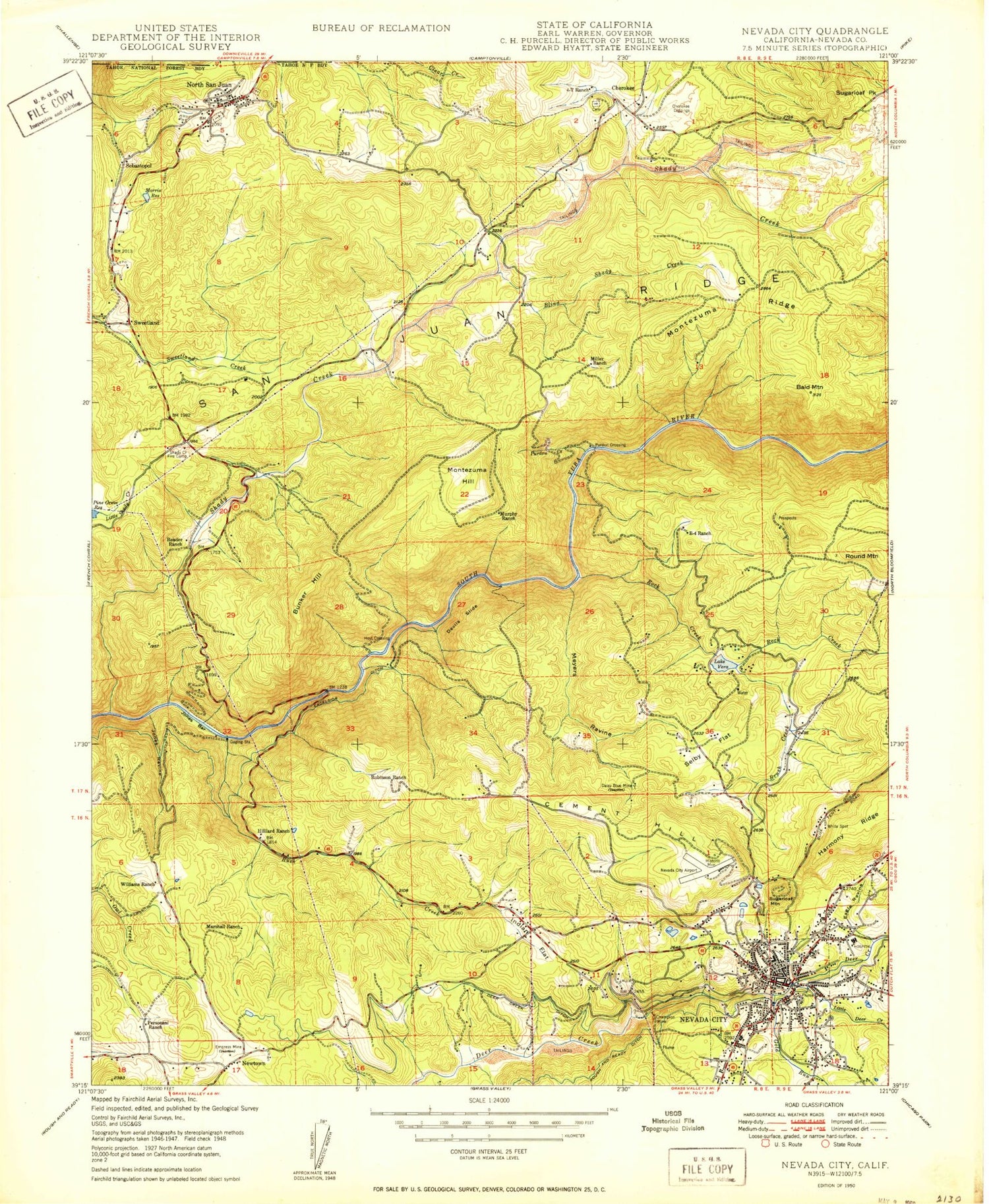 Classic USGS Nevada City California 7.5'x7.5' Topo Map Image