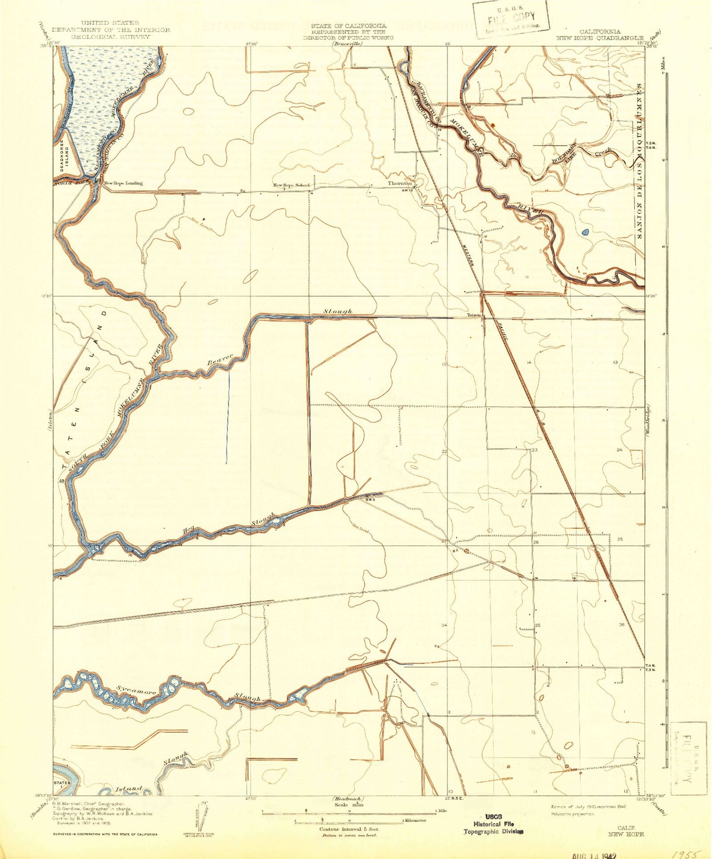 Classic USGS Thornton California 7.5'x7.5' Topo Map Image