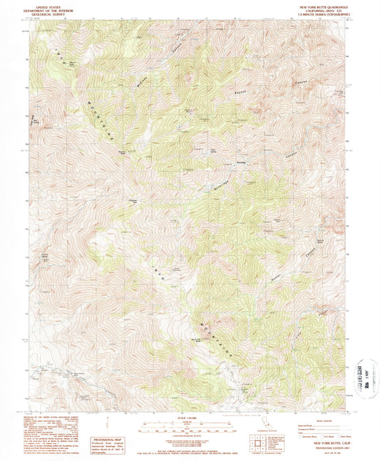 Classic USGS New York Butte California 7.5'x7.5' Topo Map Image