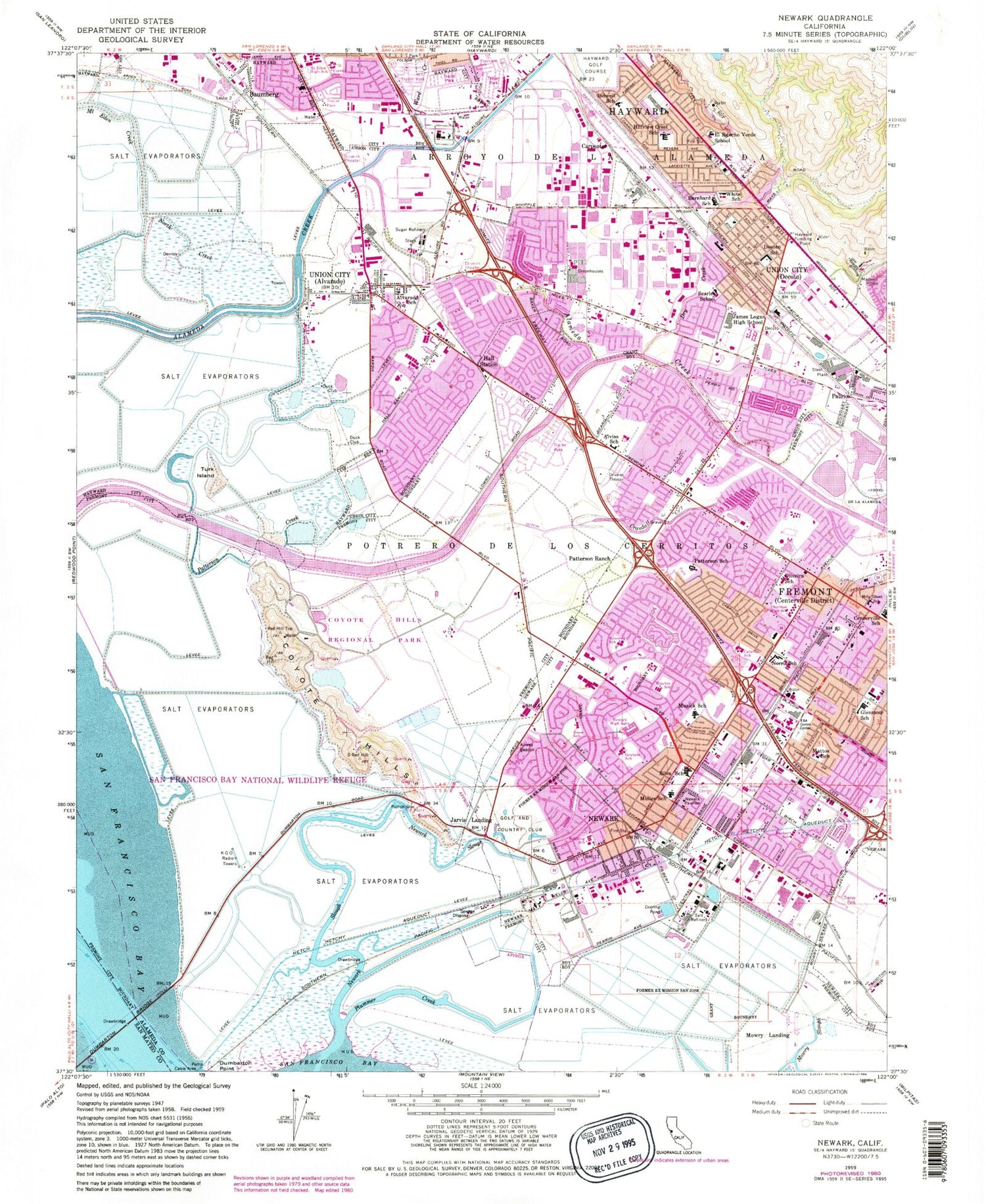 Classic USGS Newark California 7.5'x7.5' Topo Map Image