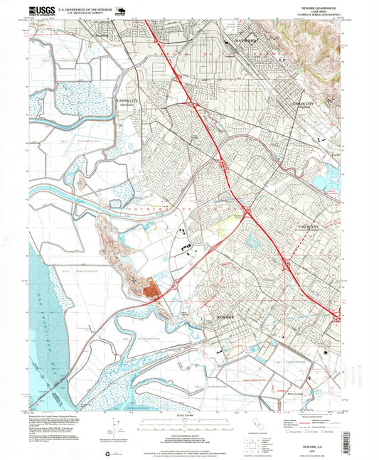 Classic USGS Newark California 7.5'x7.5' Topo Map Image