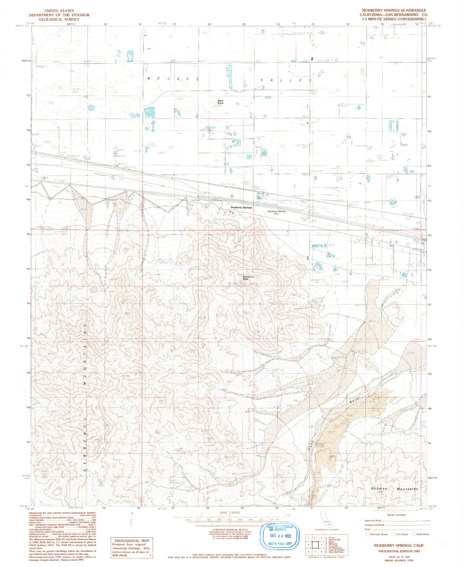 Classic USGS Newberry Springs California 7.5'x7.5' Topo Map Image