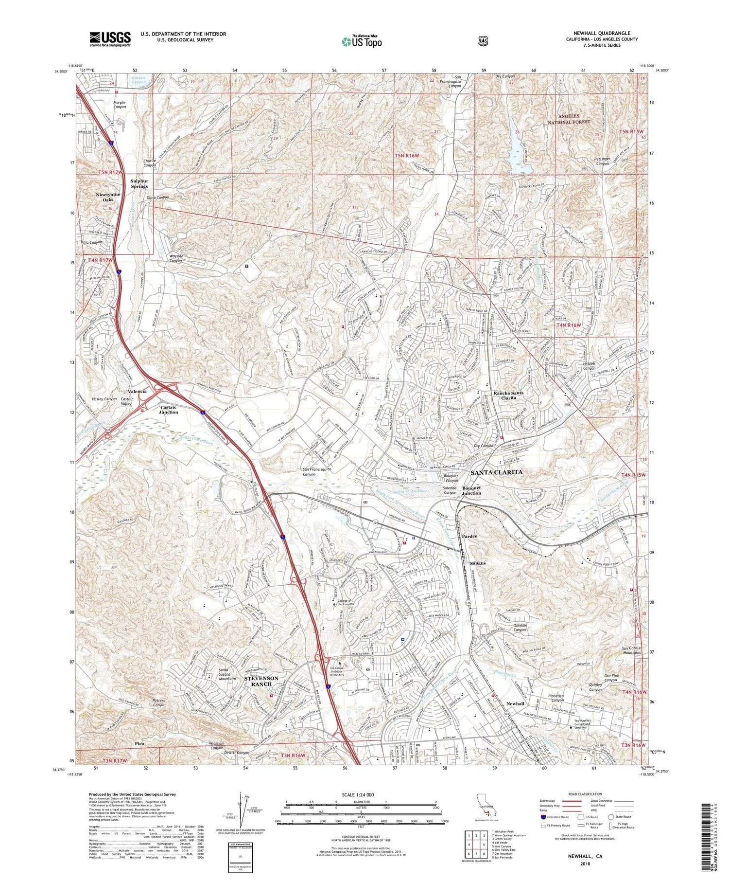Newhall California US Topo Map Image
