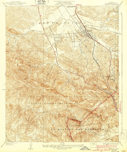Classic USGS Newhall California 7.5'x7.5' Topo Map Image