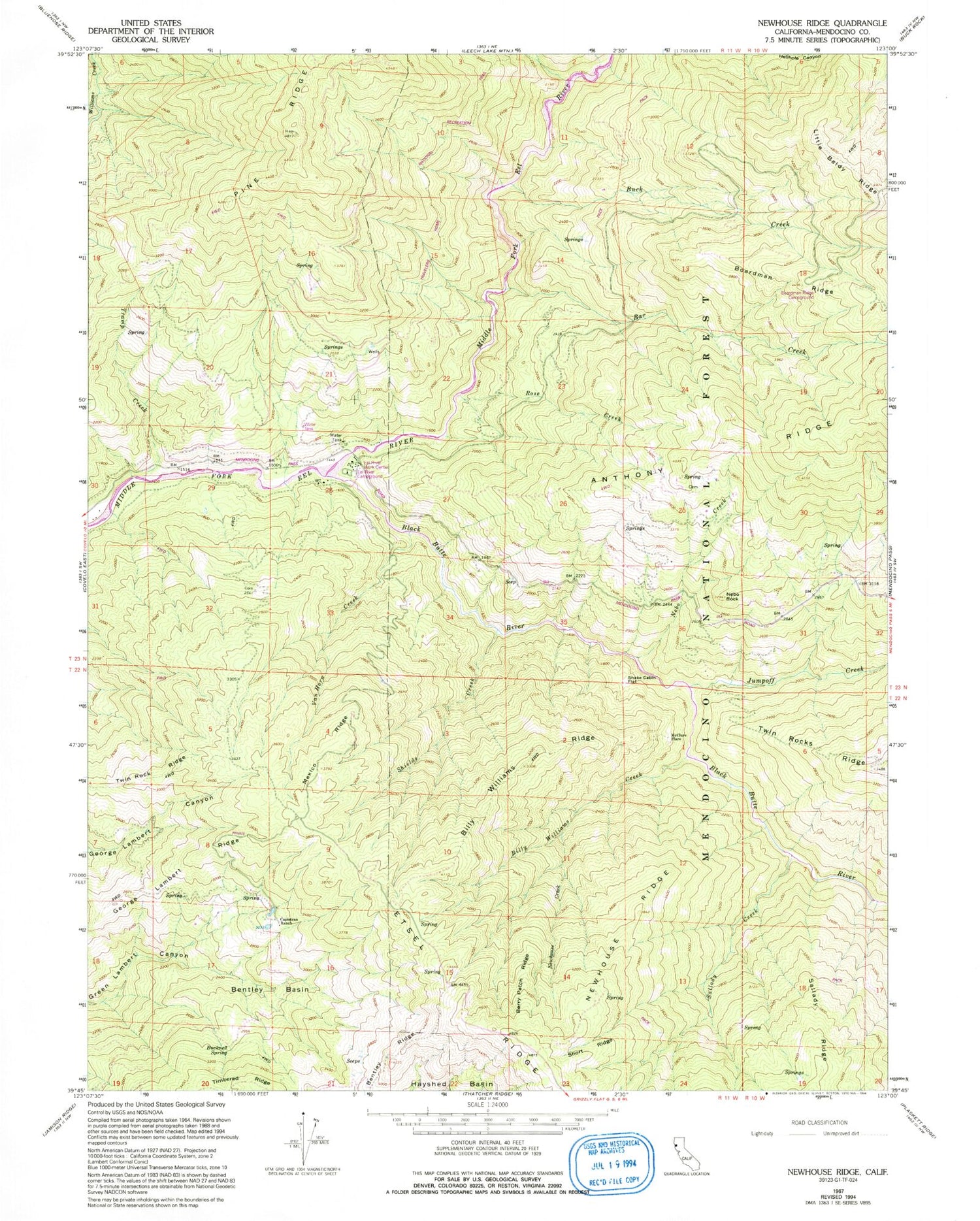 Classic USGS Newhouse Ridge California 7.5'x7.5' Topo Map Image