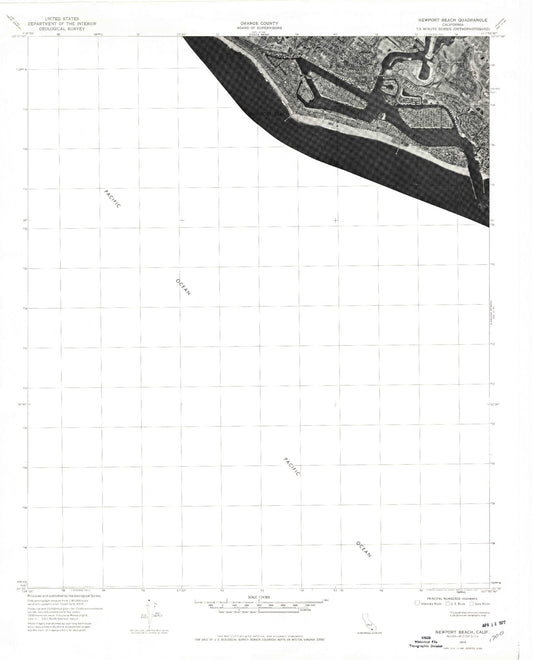 Classic USGS Newport Beach California 7.5'x7.5' Topo Map Image