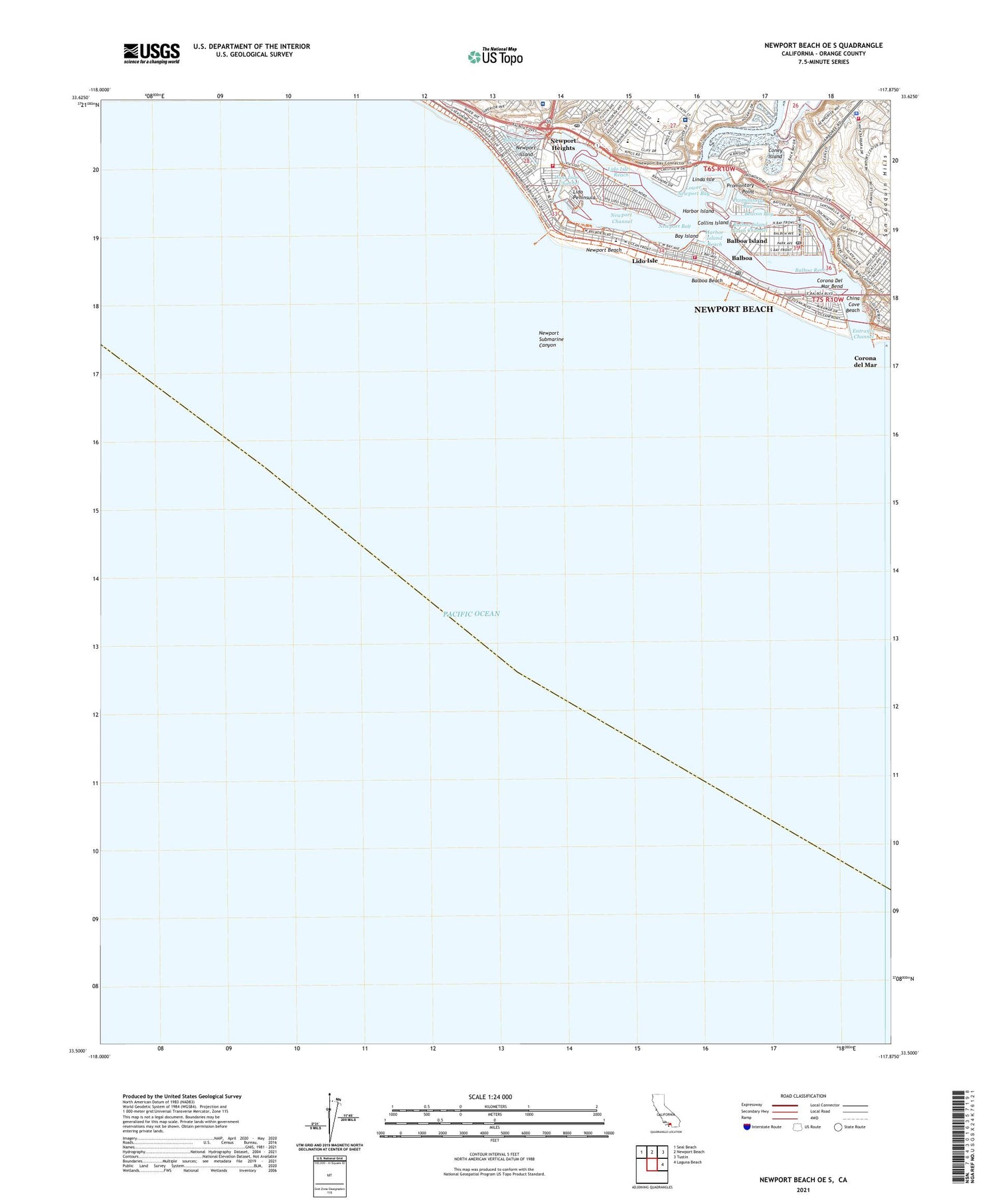 Newport Beach OE S California US Topo Map Image