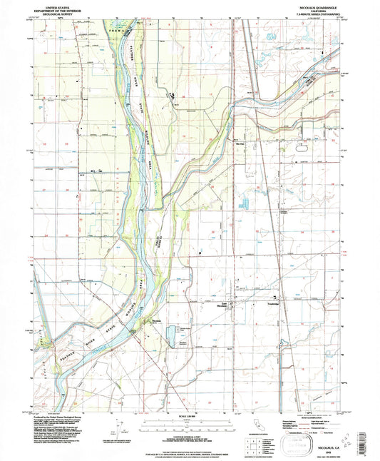Classic USGS Nicolaus California 7.5'x7.5' Topo Map Image