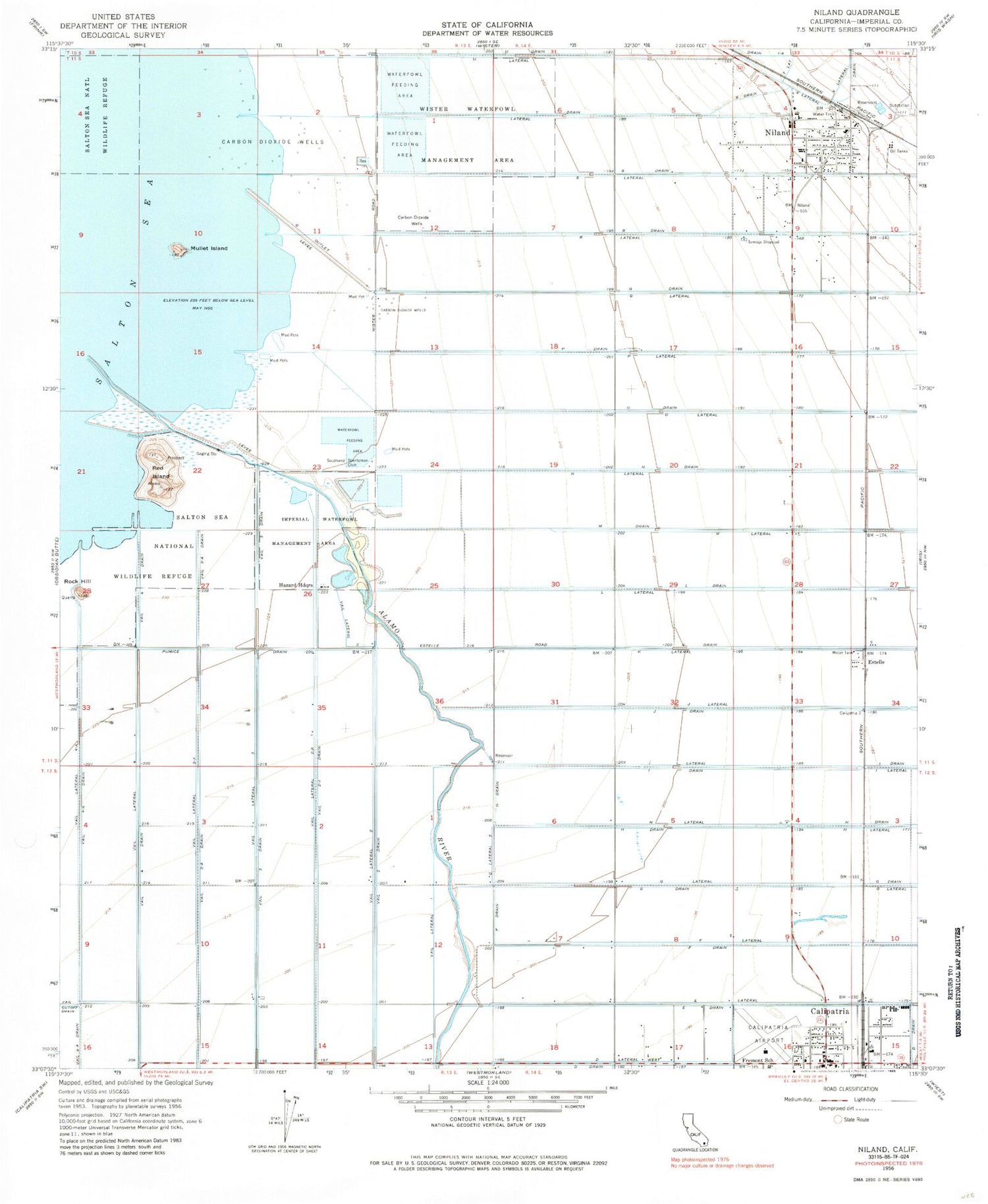 Classic USGS Niland California 7.5'x7.5' Topo Map Image
