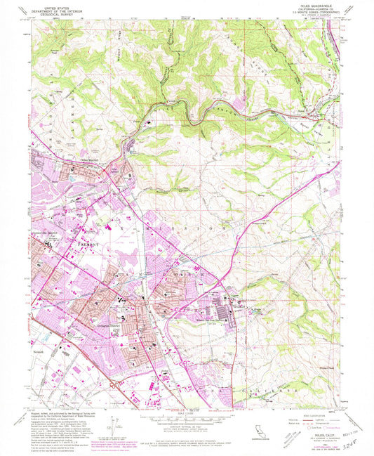 Classic USGS Niles California 7.5'x7.5' Topo Map Image