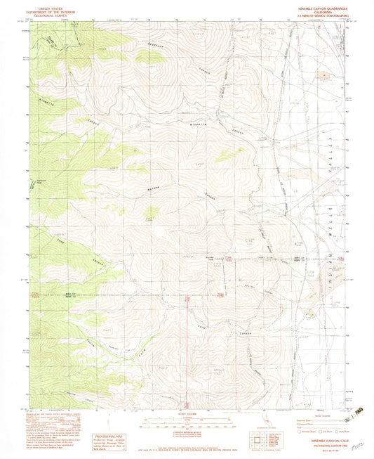Classic USGS Ninemile Canyon California 7.5'x7.5' Topo Map Image