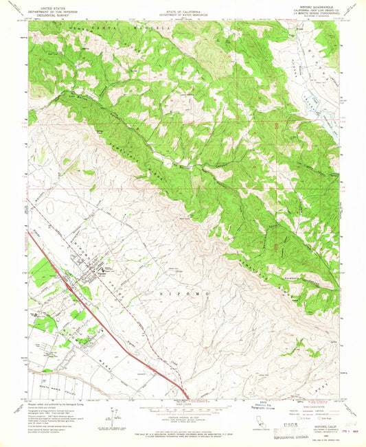Classic USGS Nipomo California 7.5'x7.5' Topo Map Image
