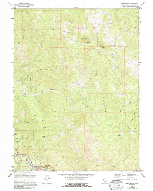 Classic USGS Noble Butte California 7.5'x7.5' Topo Map Image