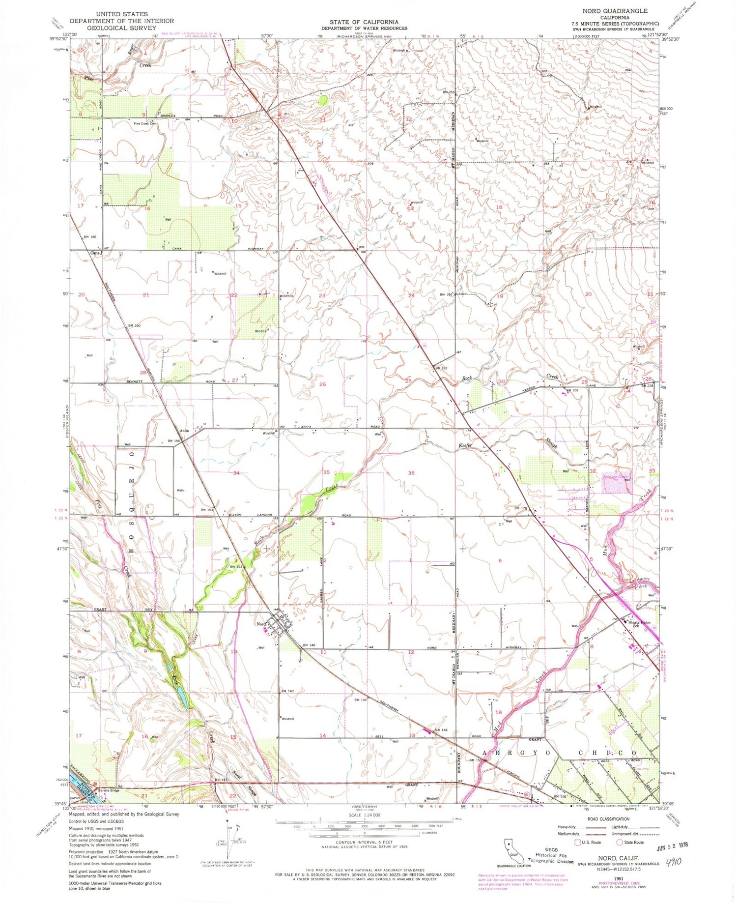 Classic USGS Nord California 7.5'x7.5' Topo Map Image