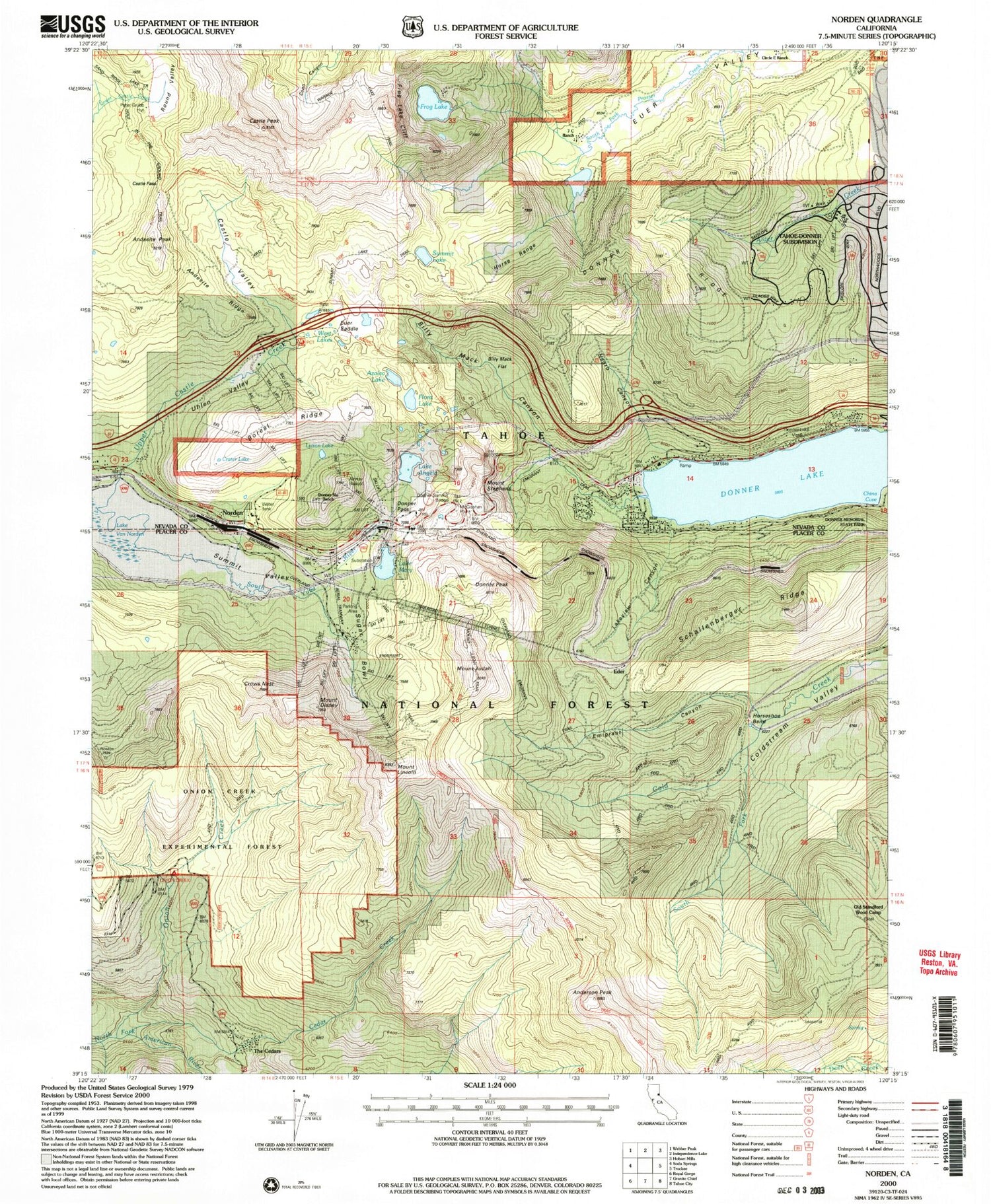 USGS Classic Norden California 7.5'x7.5' Topo Map Image