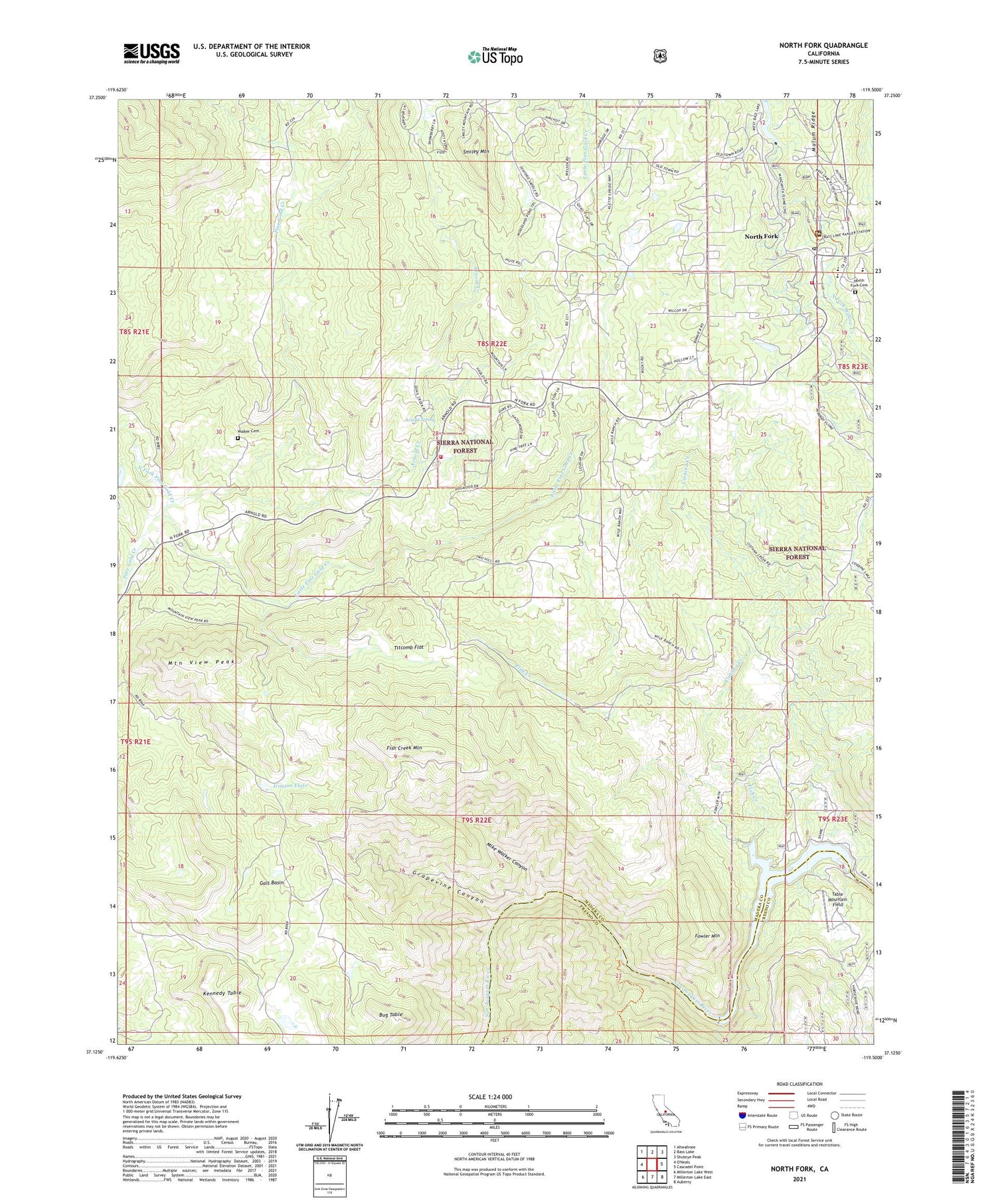 North Fork California US Topo Map Image