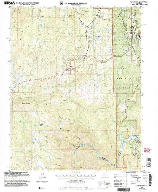 Classic USGS North Fork California 7.5'x7.5' Topo Map Image