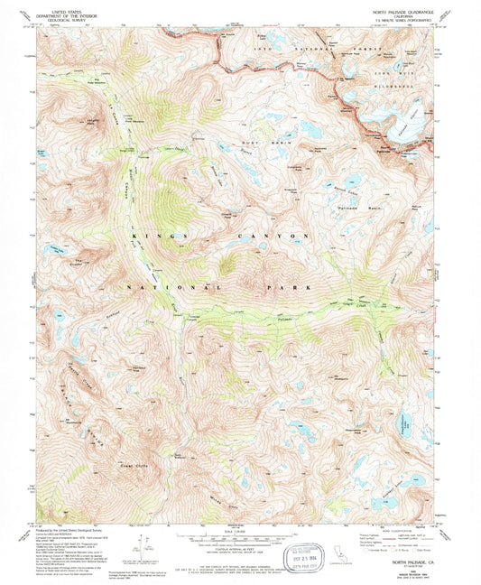 USGS Classic North Palisade California 7.5'x7.5' Topo Map Image