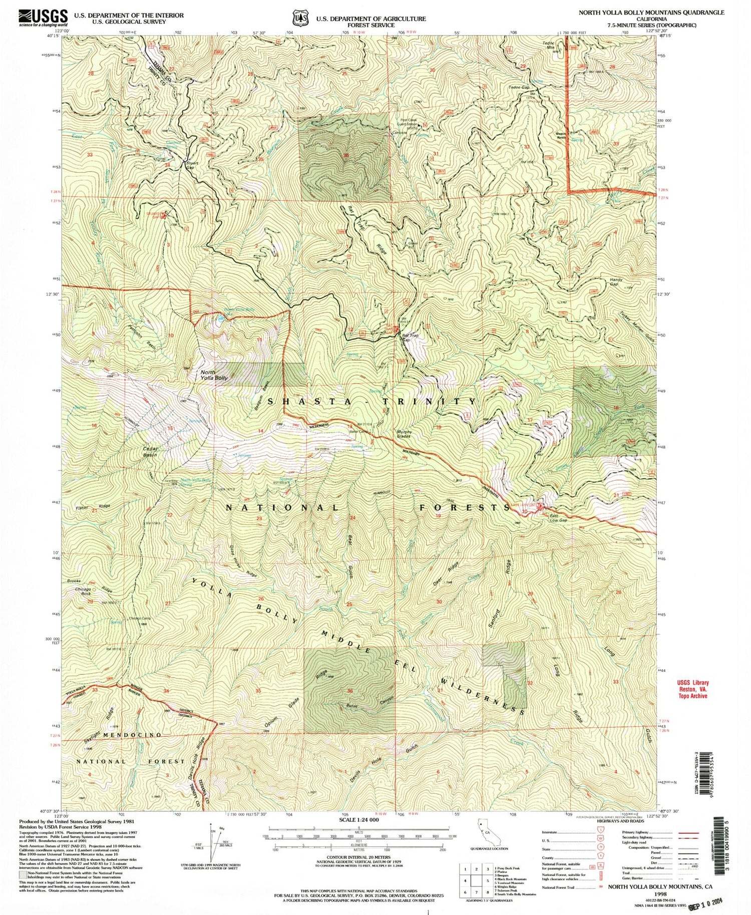 Classic USGS North Yolla Bolly Mountains California 7.5'x7.5' Topo Map Image