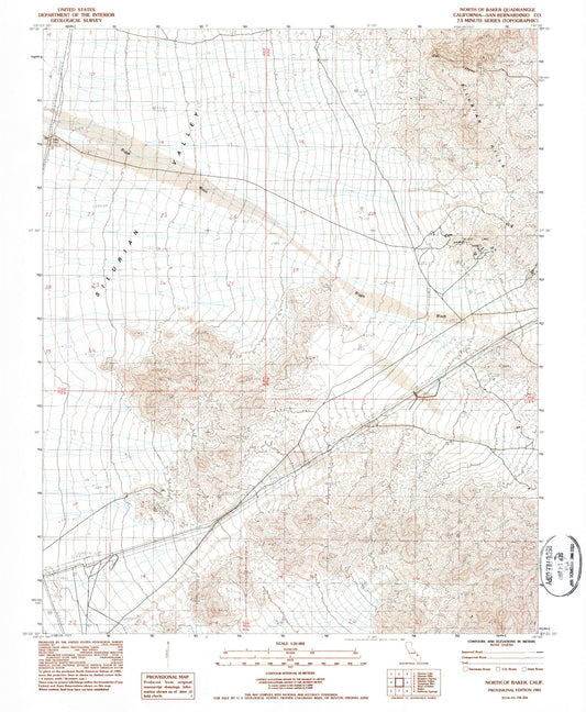 Classic USGS North of Baker California 7.5'x7.5' Topo Map Image