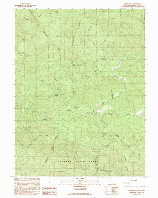 Classic USGS Northspur California 7.5'x7.5' Topo Map Image