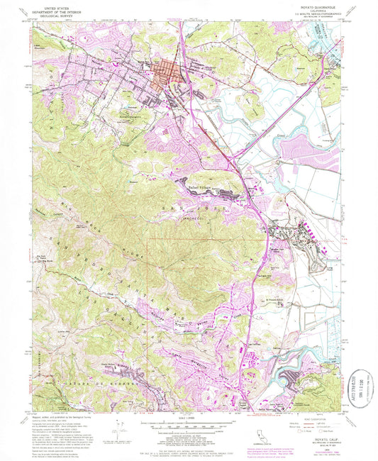 Classic USGS Novato California 7.5'x7.5' Topo Map Image
