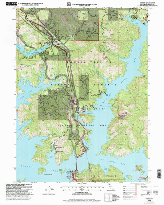 Classic USGS O'Brien California 7.5'x7.5' Topo Map Image