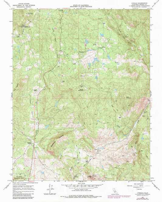 Classic USGS O'Neals California 7.5'x7.5' Topo Map Image