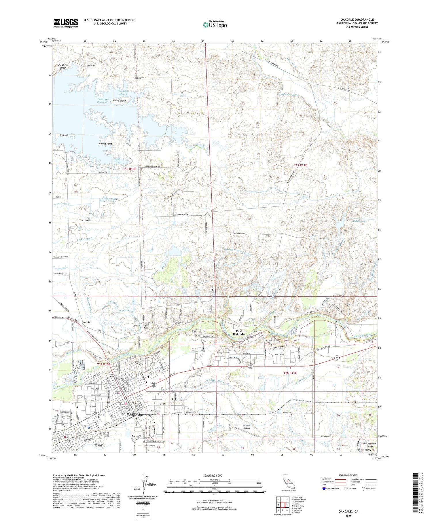 Oakdale California US Topo Map Image