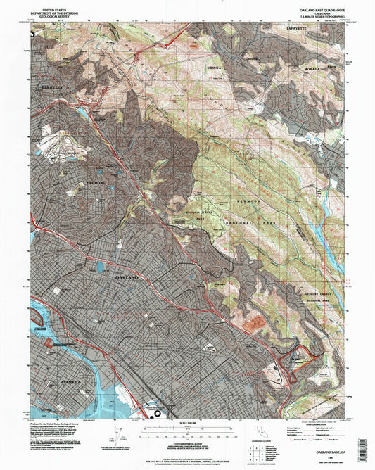 Classic USGS Oakland East California 7.5'x7.5' Topo Map Image