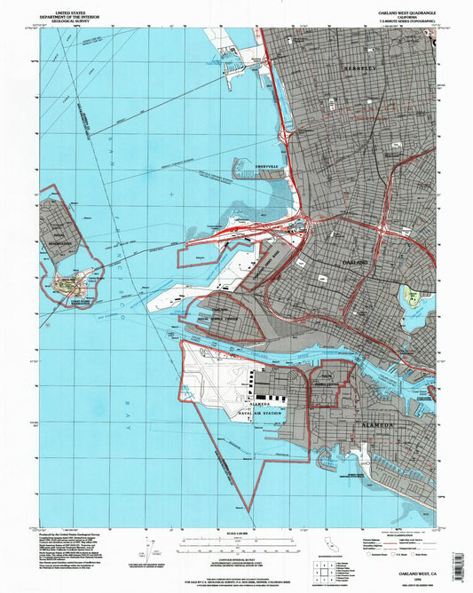 Classic USGS Oakland West California 7.5'x7.5' Topo Map Image