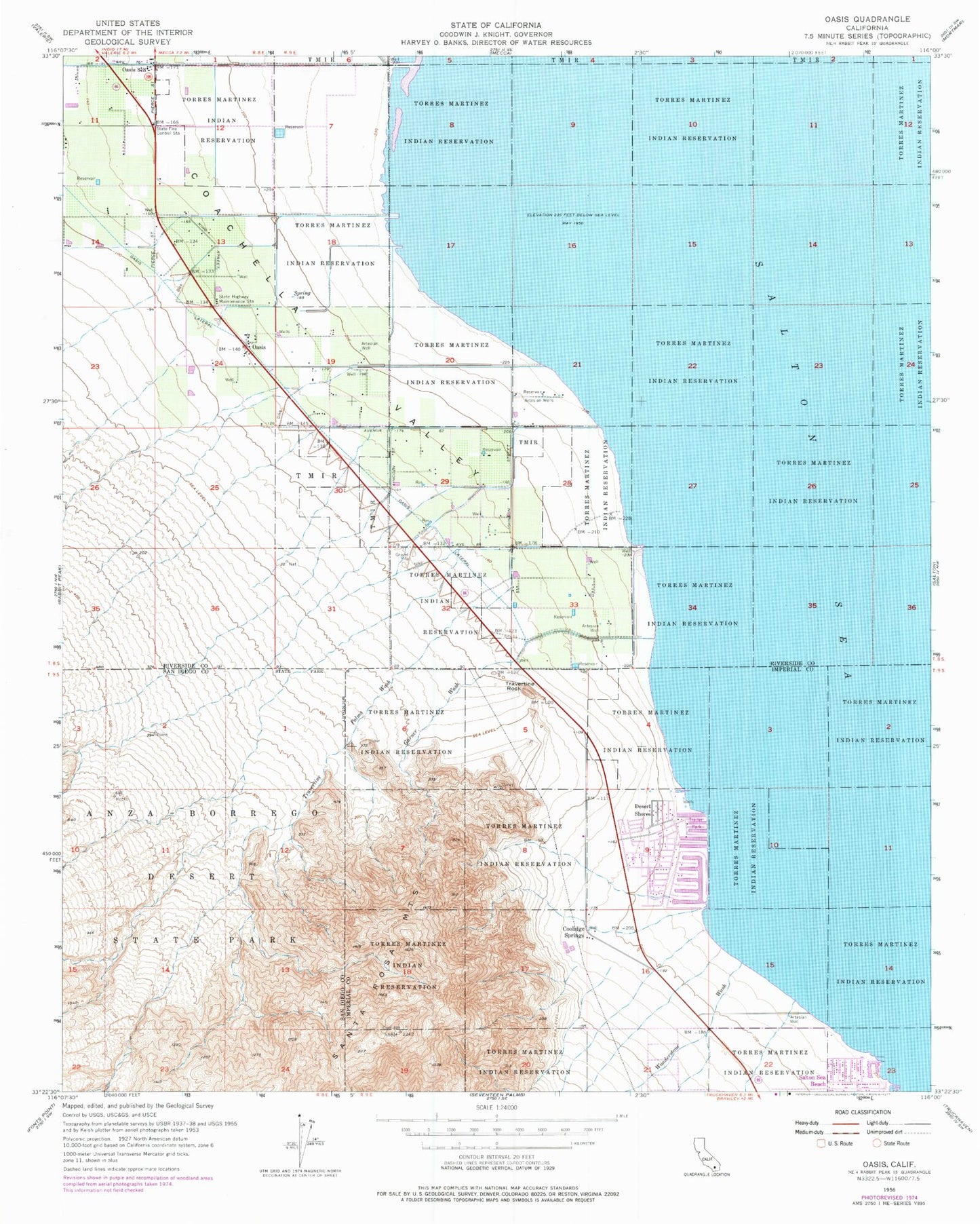 Classic USGS Oasis California 7.5'x7.5' Topo Map Image