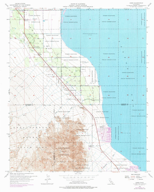 Classic USGS Oasis California 7.5'x7.5' Topo Map Image