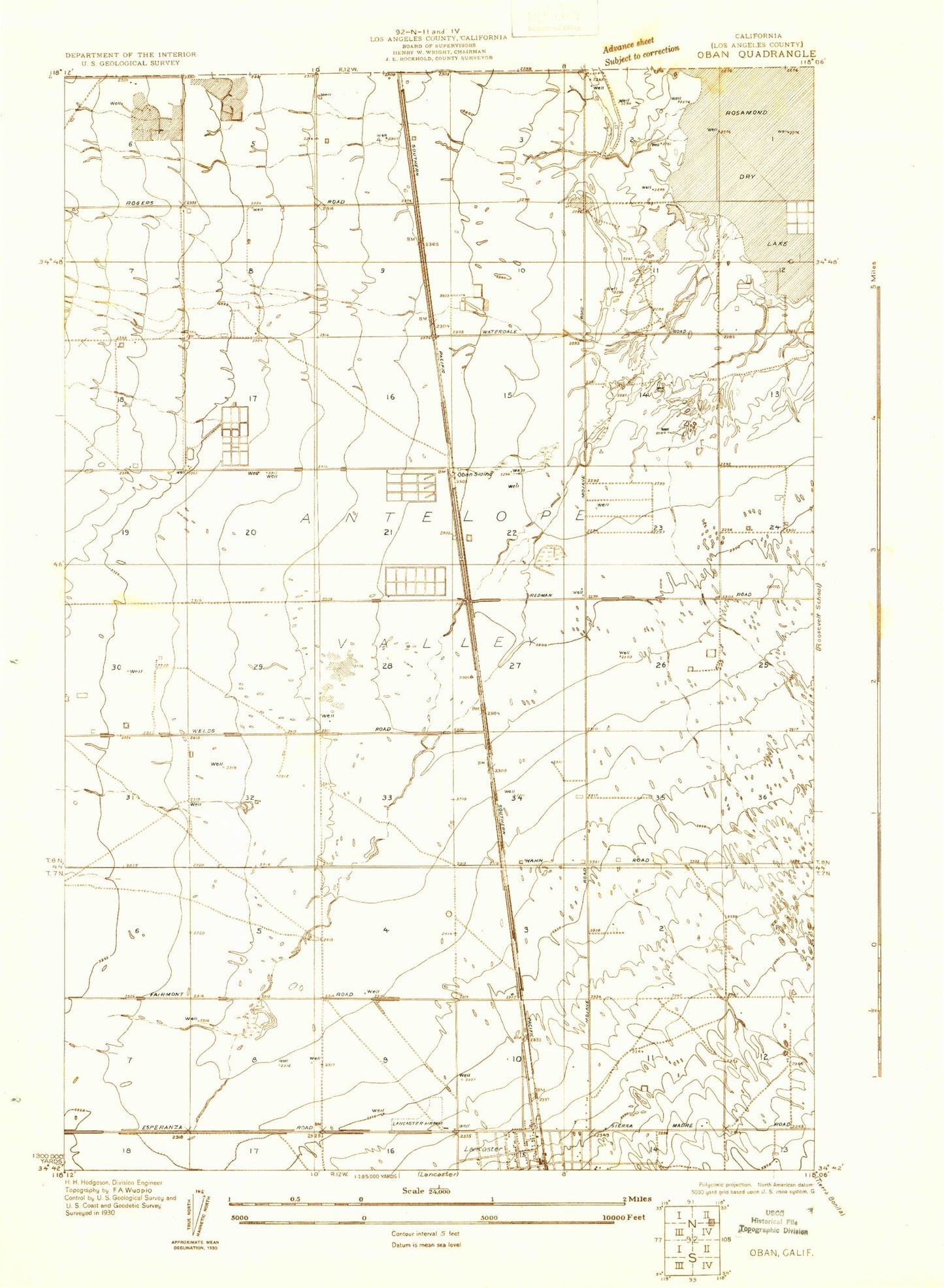 Classic USGS Oban California 7.5'x7.5' Topo Map Image