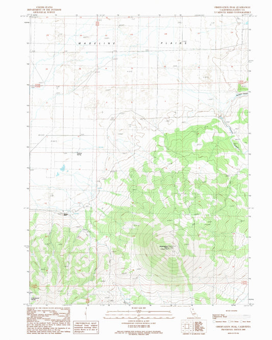 Classic USGS Observation Peak California 7.5'x7.5' Topo Map Image