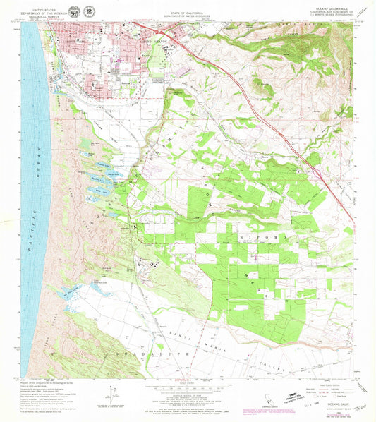 Classic USGS Oceano California 7.5'x7.5' Topo Map Image
