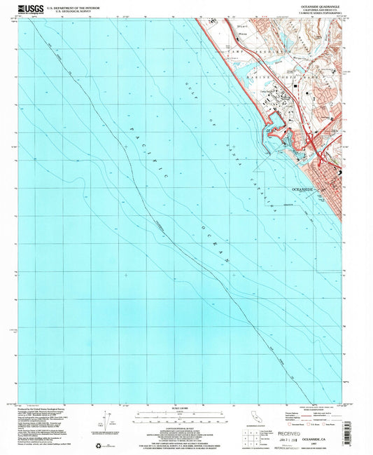 Classic USGS Oceanside California 7.5'x7.5' Topo Map Image