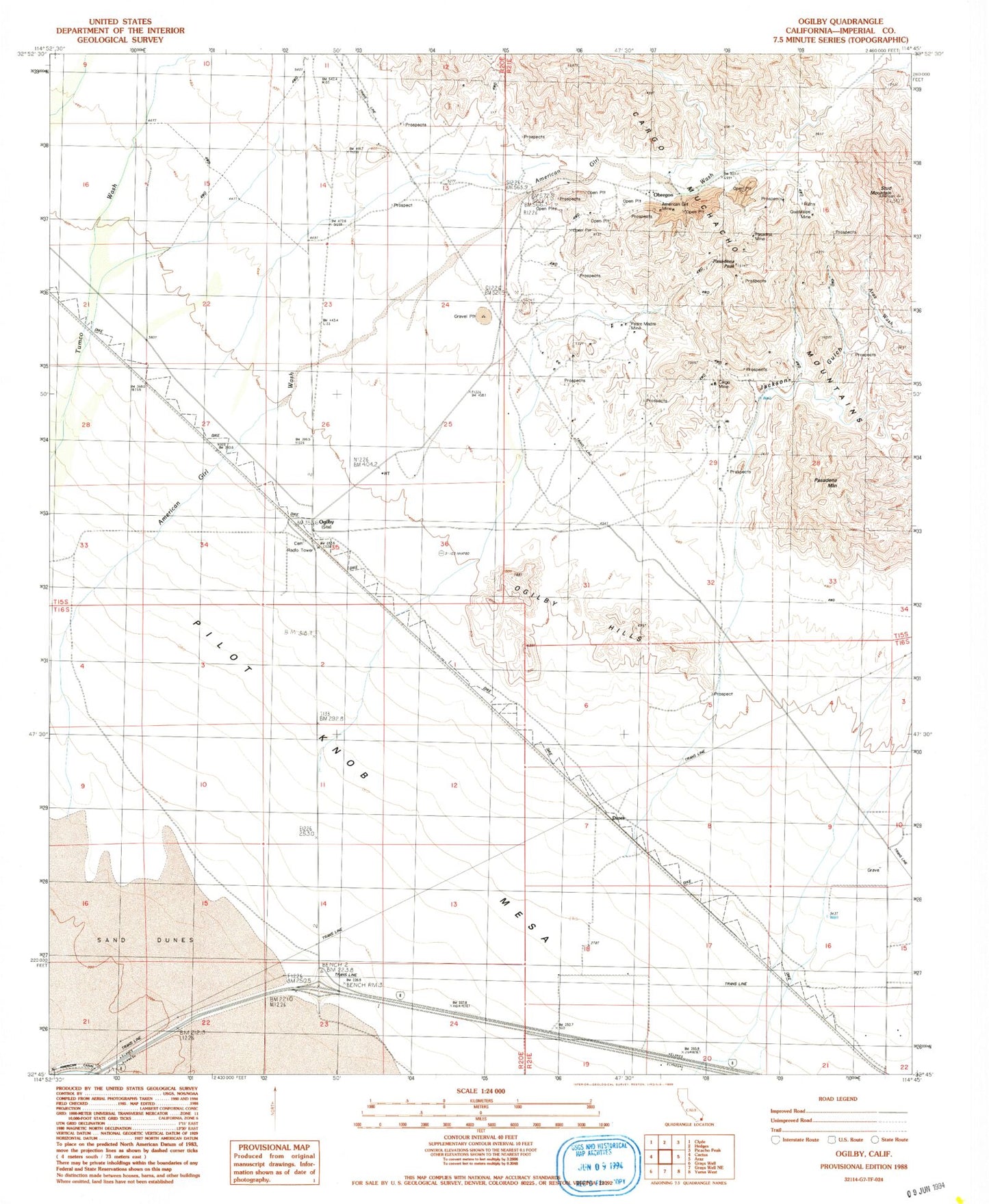 Classic USGS Ogilby California 7.5'x7.5' Topo Map Image