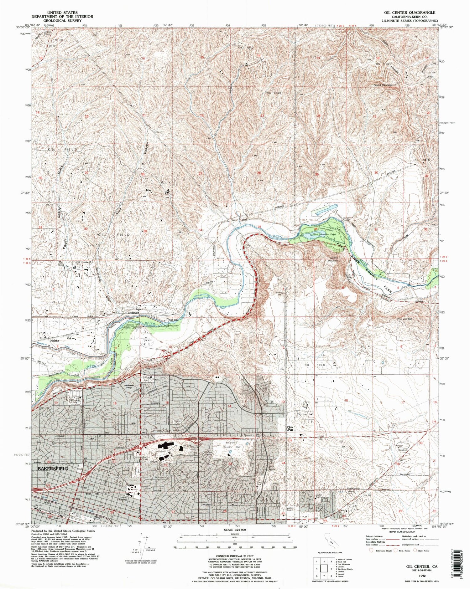 Classic USGS Oil Center California 7.5'x7.5' Topo Map Image