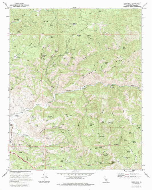 Classic USGS Oiler Peak California 7.5'x7.5' Topo Map Image