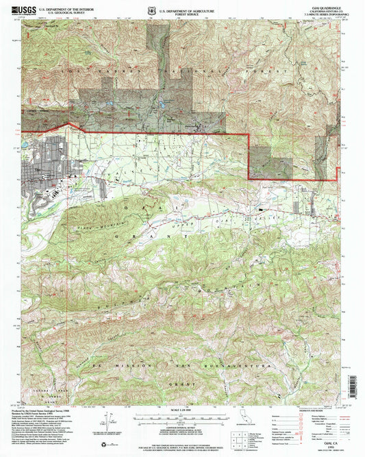 Classic USGS Ojai California 7.5'x7.5' Topo Map Image