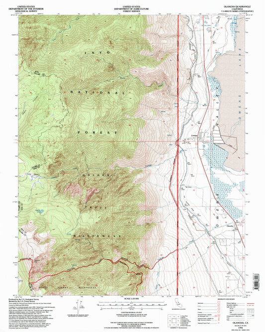 Classic USGS Olancha California 7.5'x7.5' Topo Map Image